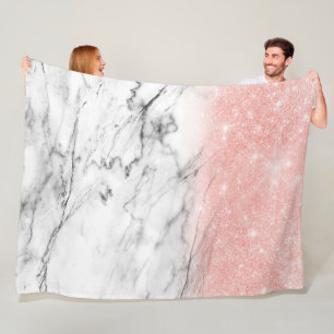 Rose Gold Blush Ombre Glitter on Trendy Marble Fleece Blanket