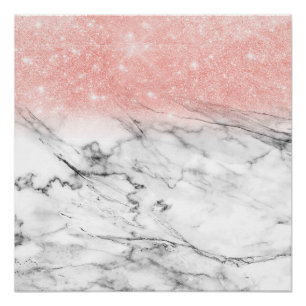 Rose Gold Blush Ombre Glitter on Trendy Marble Poster