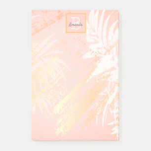 Rose gold blush palm foliage monogram name post-it notes