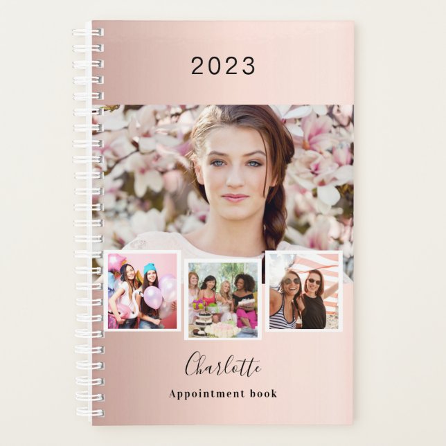 Rose gold blush photo collage appointments 2026 planner (Front)