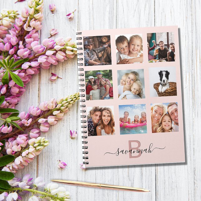 Rose gold blush photo collage monogram notebook (Creator Uploaded)