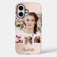 Rose gold blush photo collage name