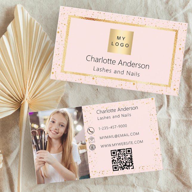 Rose gold blush photo logo modern QR code Business Card (Creator Uploaded)