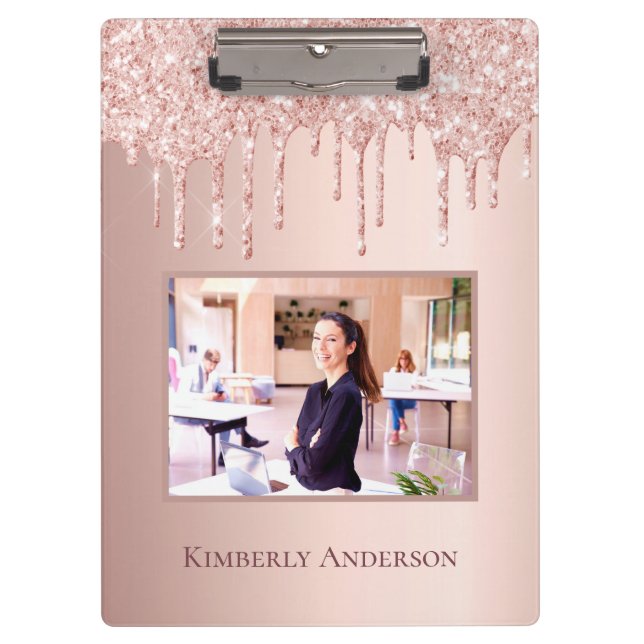 Rose gold blush photo name drips clipboard (Front)
