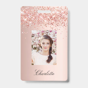 Rose gold  blush photo name ID badge