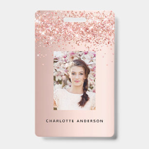 Rose gold blush photo name ID badge