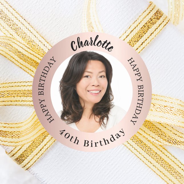 Rose gold blush photo woman birthday classic round sticker (Creator Uploaded)