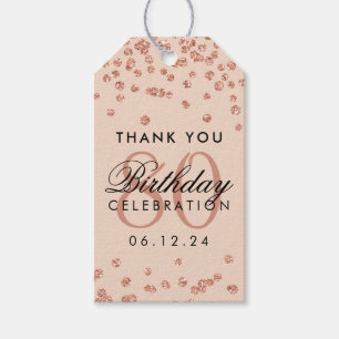 Rose Gold Blush Pink 80 Birthday Thank You Glitter Gift Tags