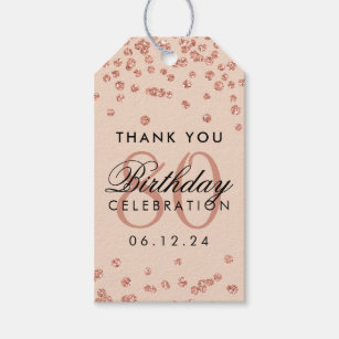 Rose Gold Blush Pink 80 Birthday Thank You Glitter Gift Tags