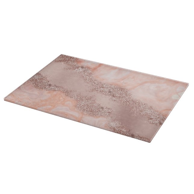 Rose Gold Blush Pink Agate Geode Glitter  Cutting Board (Corner)