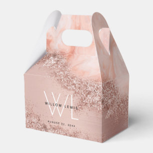 Rose Gold Blush Pink Agate Geode Glitter Monogram Favour Box