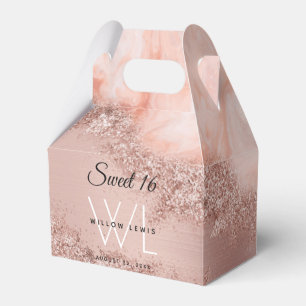 Rose Gold Blush Pink Agate Geode Glitter Sweet 16  Favour Box