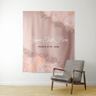 Rose Gold Blush Pink Agate Geode Glitter Wedding  Tapestry