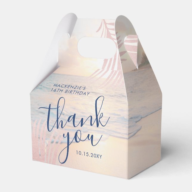 Rose Gold Blush Pink Beach Birthday Elegant Gable Favour Box (Front Side)