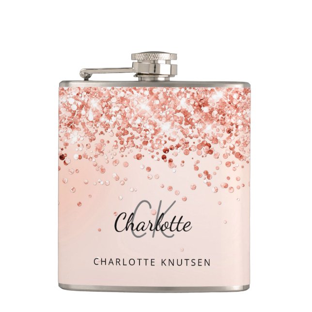 Rose gold blush pink best friends hip flask (Front)