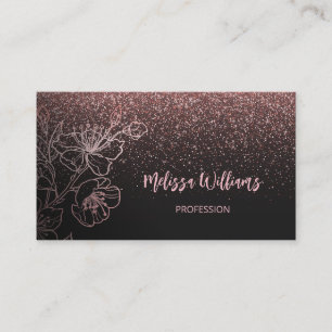 Rose Gold Blush Pink Black Floral QR Code Business Card