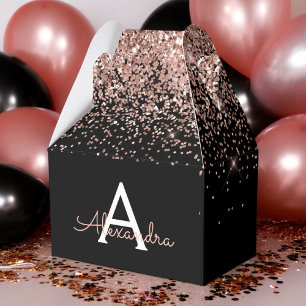 Rose Gold Blush Pink Black Glitter Monogram Favour Box