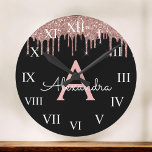 Rose Gold - Blush Pink Black Glitter Monogram Name Large Clock<br><div class="desc">Rose Gold - Blush Pink and Black Sparkle Glitter Monogram Name and Initial Luxury Wall Clock. This makes the perfect sweet 16 birthday,  wedding,  bridal shower,  anniversary,  baby shower or bachelorette party gift for someone that loves glam luxury and chic styles.</div>