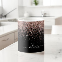 Rose Gold - Blush Pink Black Glitter Sparkle Name