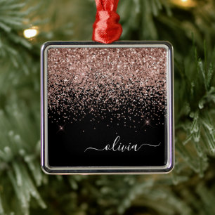 Rose Gold - Blush Pink Black Glitter Sparkle Name Metal Tree Decoration