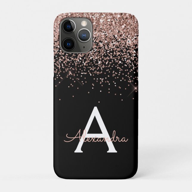 Rose Gold Blush Pink Black Luxury Glitter Monogram Case-Mate iPhone Case (Back)
