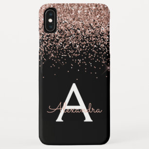 Rose Gold Blush Pink Black Luxury Glitter Monogram iPhone XS Max Case