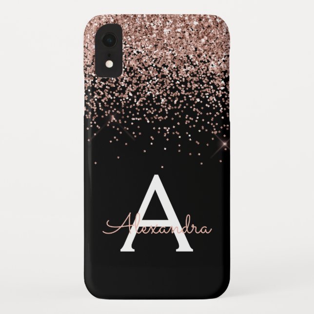 Rose Gold Blush Pink Black Luxury Glitter Monogram Case-Mate iPhone Case (Back)