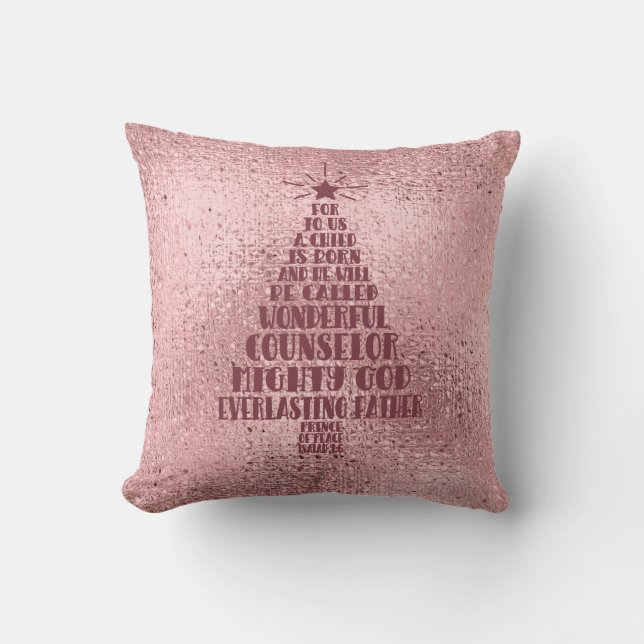 Rose Gold Blush Pink Christian Christmas Scripture Cushion (Front)