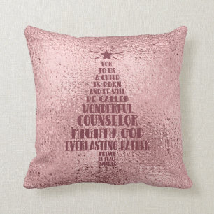 Rose Gold Blush Pink Christian Christmas Scripture Cushion