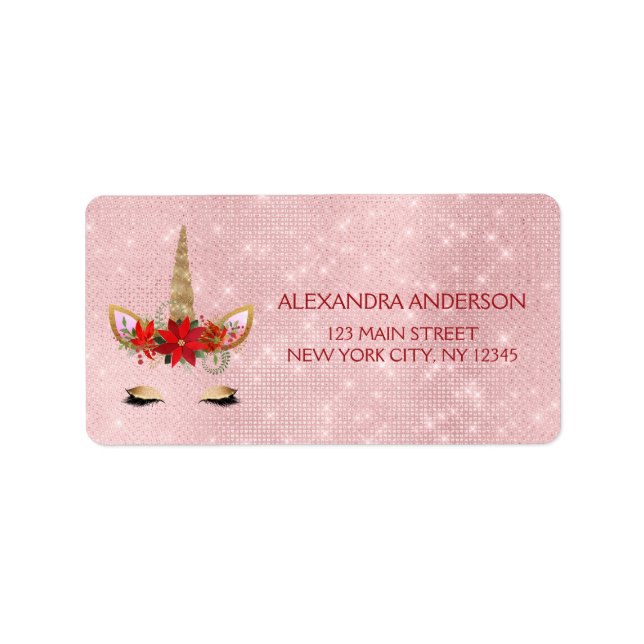 Rose Gold - Blush Pink Christmas Unicorn Label (Front)