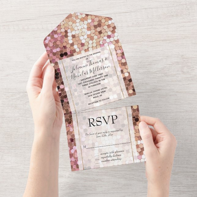Rose Gold Blush Pink Confetti All In One Invitation (Tearaway)