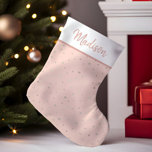 Rose Gold Blush Pink Confetti Custom Personalised Small Christmas Stocking