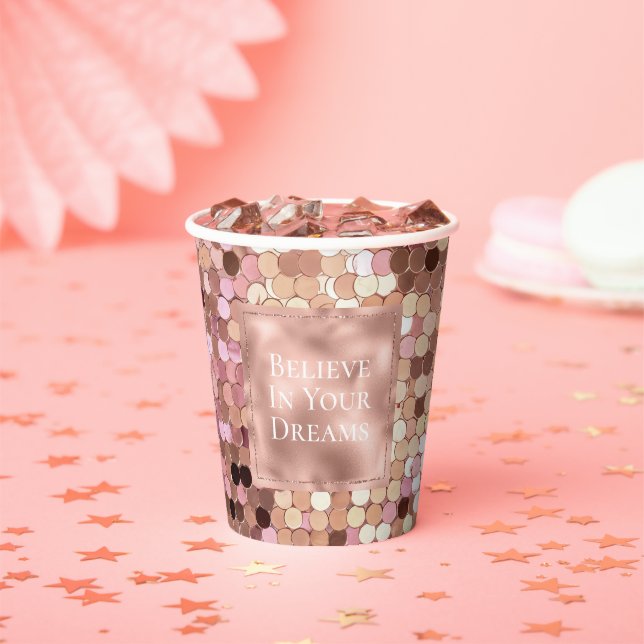 Rose Gold Blush Pink Confetti Paper Cups (Insitu)