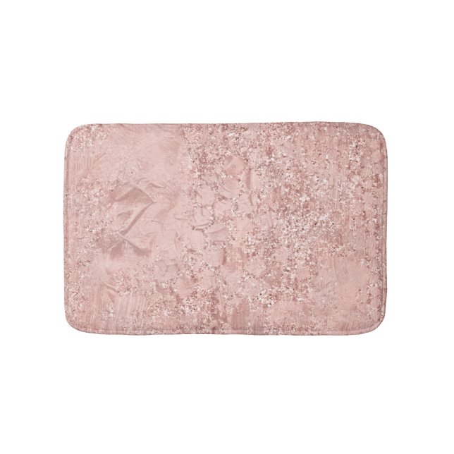 Rose Gold Blush Pink Crystal Glass Luxury Pink Bath Mat (Front)