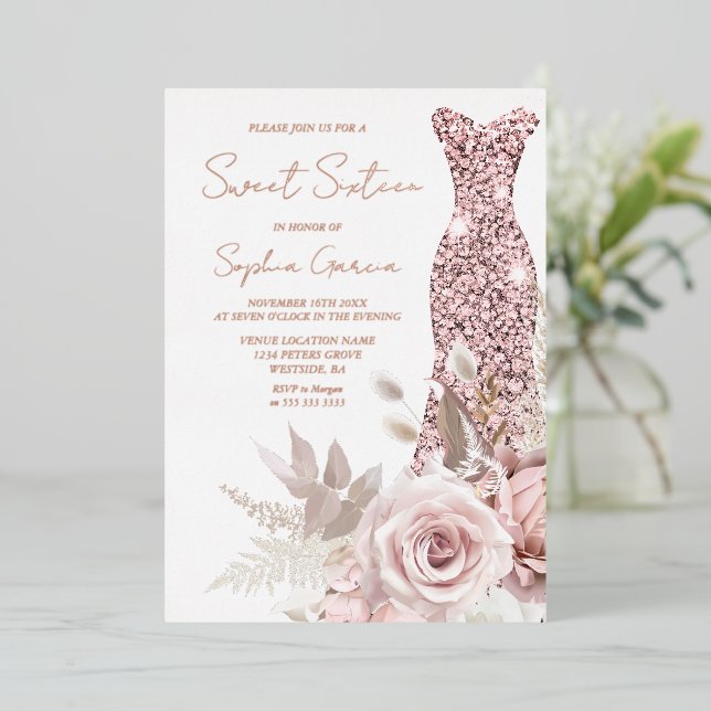 Rose Gold, Blush Pink Dress Sweet 16 Real (Standing Front)