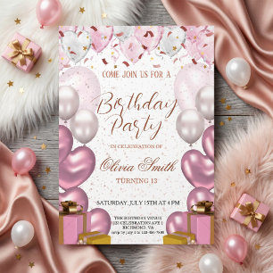 Rose Gold & Blush Pink Elegant Birthday Party  Invitation
