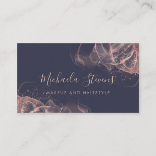 Rose gold blush pink elegant script navy business card