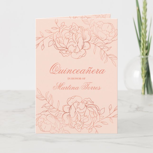 Rose Gold & Blush Pink Fine Art Floral Quinceanera Invitation (Front)