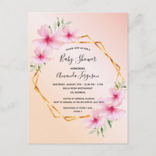 Rose gold blush pink floral baby shower invitation postcard