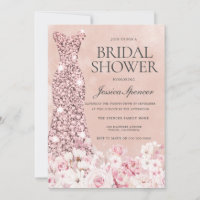 Rose Gold & Blush Pink Floral Bridal Shower  Invit