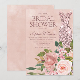 Rose Gold & Blush Pink Floral Bridal Shower Invitation