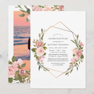Rose Gold & Blush Pink Floral Celebration of Life  Invitation