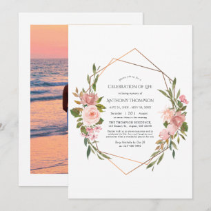 Rose Gold & Blush Pink Floral Celebration of Life  Invitation