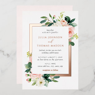 Rose Gold Blush Pink Floral Frame Wedding