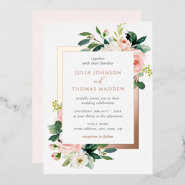 Rose Gold Blush Pink Floral Frame Wedding  (Front/Back)