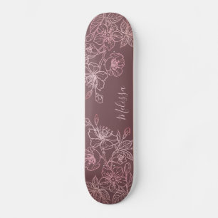 Rose Gold Blush Pink Floral Monogram Skateboard