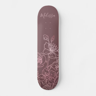 Rose Gold Blush Pink Floral Monogram Skateboard