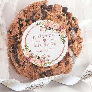 Rose Gold Blush Pink Floral Wedding Classic Round Sticker