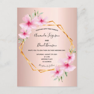 Rose gold blush pink floral wedding invitation postcard