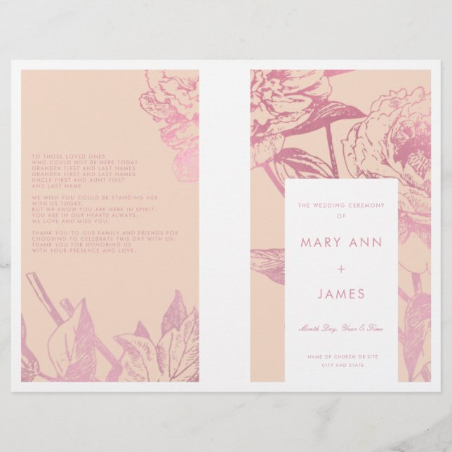 Rose Gold Blush Pink Floral Wedding Program (Front)